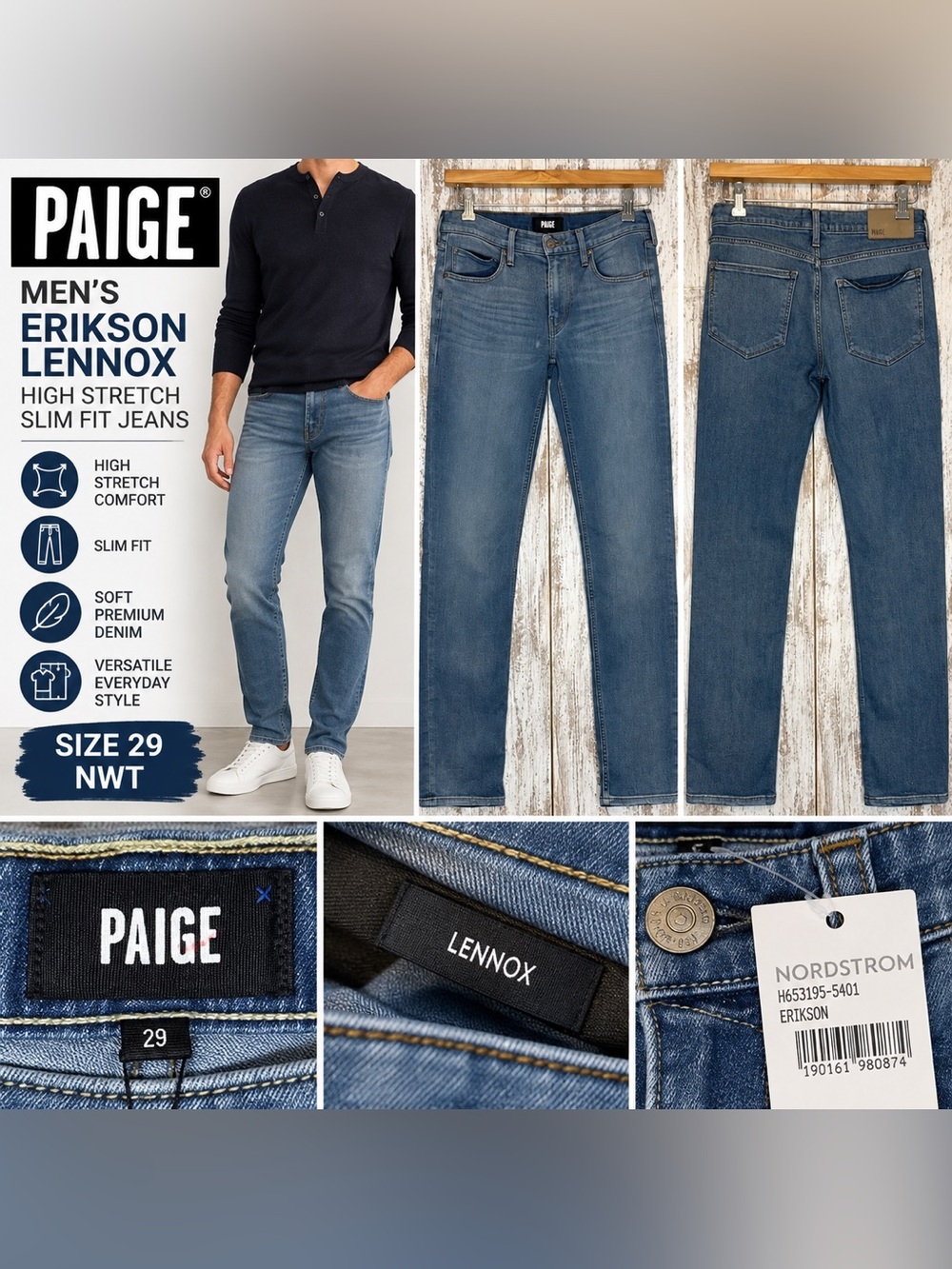 PAIGE Men’s Erikson Lennox High Stretch Slim Fit Jeans Size 29 NWT